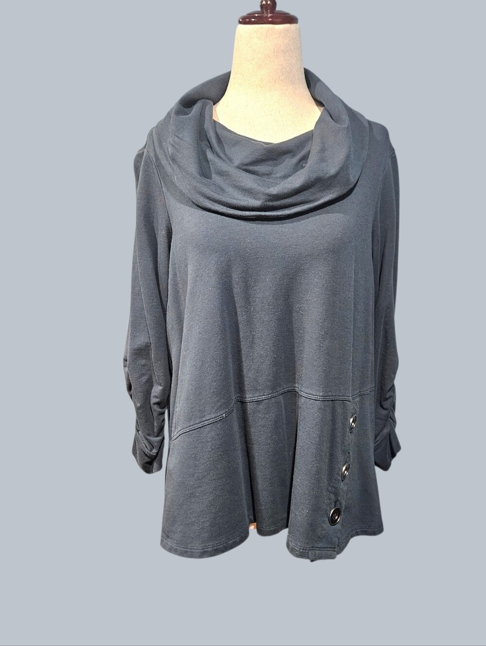 Ali Miles Cowl Neck Slate Gray Women's Sweater Tunic - Size PS